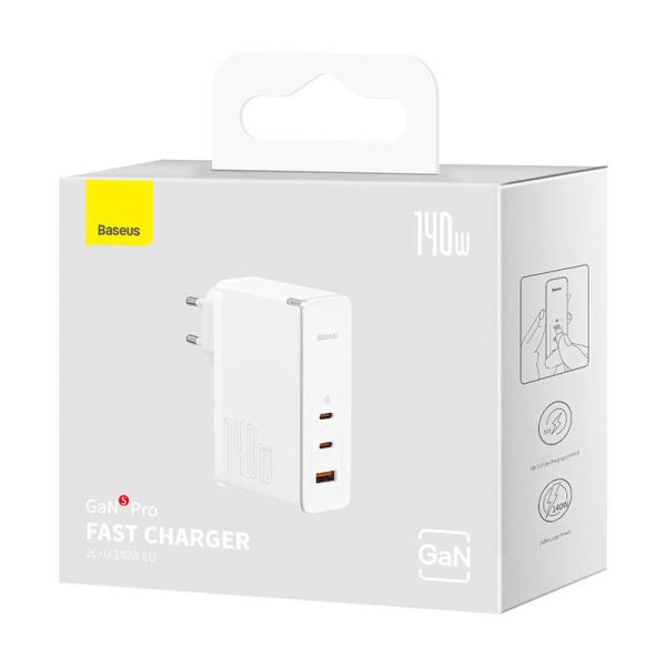 Wall charger Baseus GaN5 Pro 2xUSB-C + USB, 140W (white)