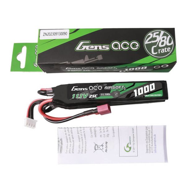 Gens ace 25C 1000mAh 3S1P 11.1V Nunchuck 3X Airsoft Gun Lipo Battery with T Plug