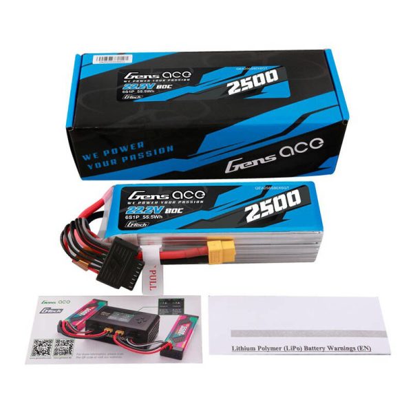 Gens ace G-Tech 2500mAh 22.2V 80C 6S1P Lipo Battery Pack with XT60 plug