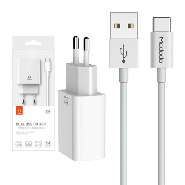 Mcdodo USB Dual Charger CH-6721 (EU) Type-C 1m Travel set (white)