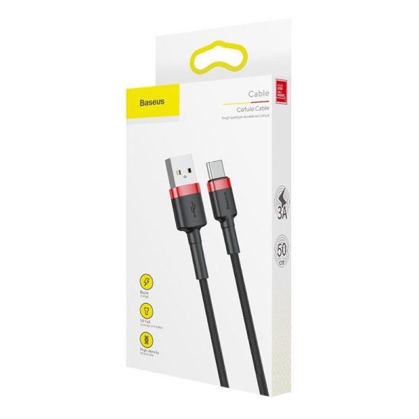 Baseus Cafule USB-C 3A 0.5m (Rood+Zwart) kabel