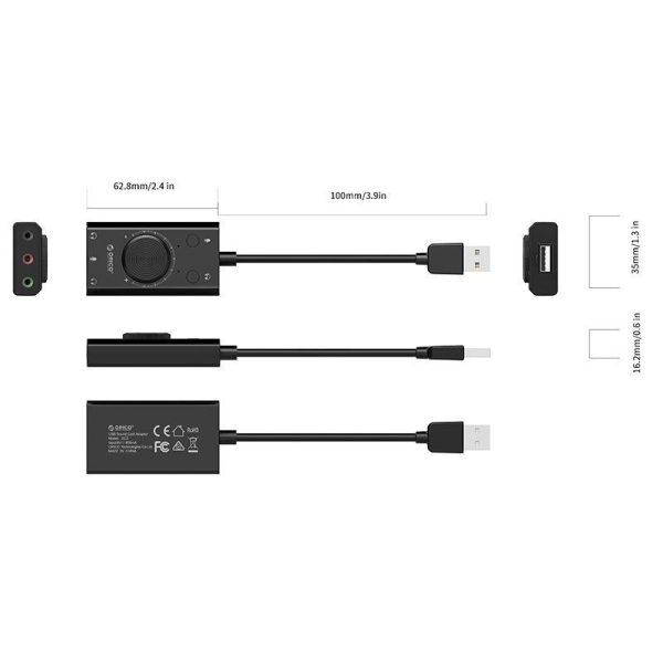 Orico Multifunctionele USB 2.0 Externe Geluidskaart, 10cm