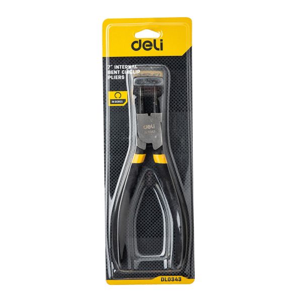 Deli EDL0343 7-inch Black Bent Interior Circlip Pliers