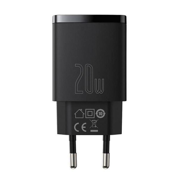 Baseus 20W Quick Charger, USB and USB-C (Black)