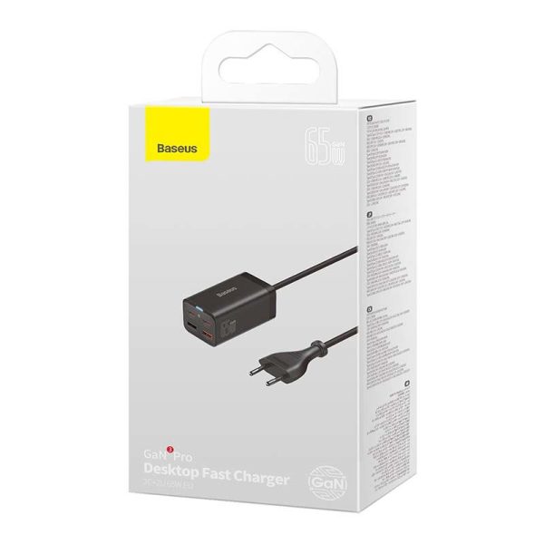 Baseus GaN3 Pro Quick Charger - 65W, 2x USB-C, 2x USB (Black)