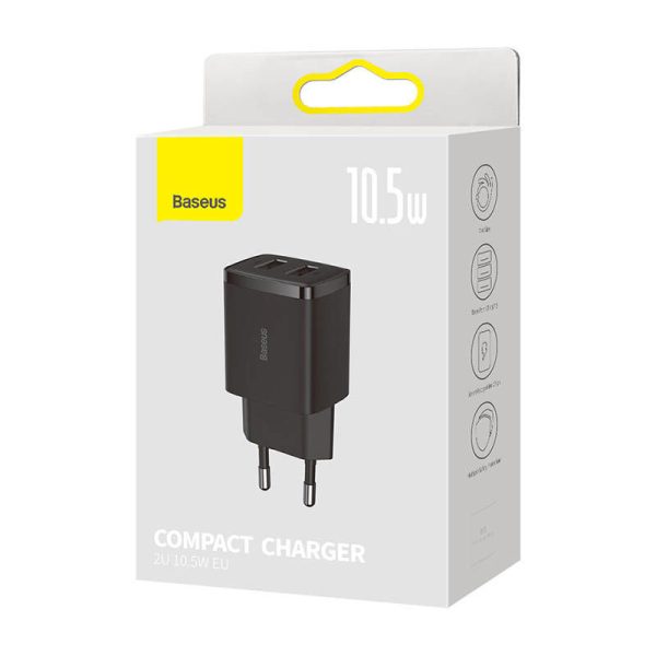 Baseus Compact Quick Charger, 2x USB, 10.5W (black)