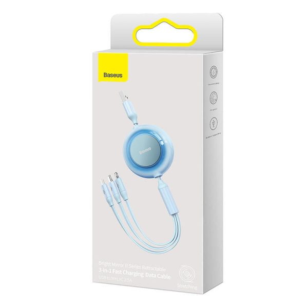 Baseus Bright Mirror 2, USB 3-in-1 cable for micro USB / USB-C / Lightning 3.5A 1.1m (Sky blue)