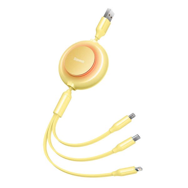 Baseus Bright Mirror 2, USB 3-in-1 cable for micro USB / USB-C / Lightning 3.5A 1.1m (Yellow)