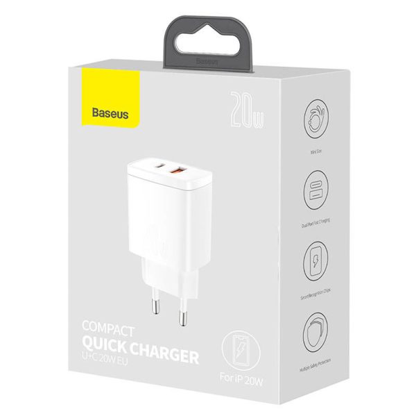 Baseus 20W Compact Quick USB and USB-C Charger (White)