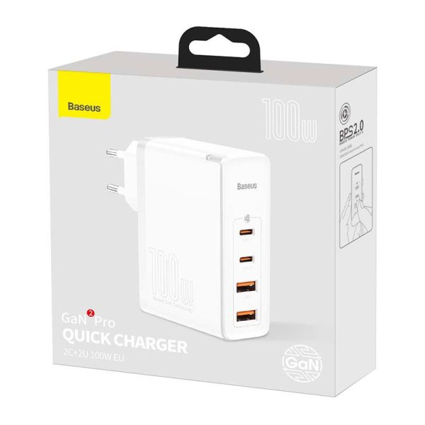 Travel Charger Baseus GaN2 Pro Quick  2x USB + 2x USB-C, 100W, EU (white)