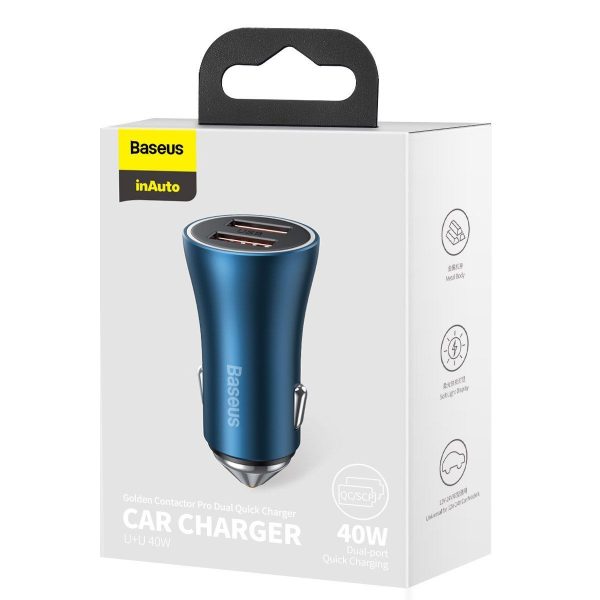 Baseus Golden Contactor Pro car charger, 2x USB, 40W (blue)