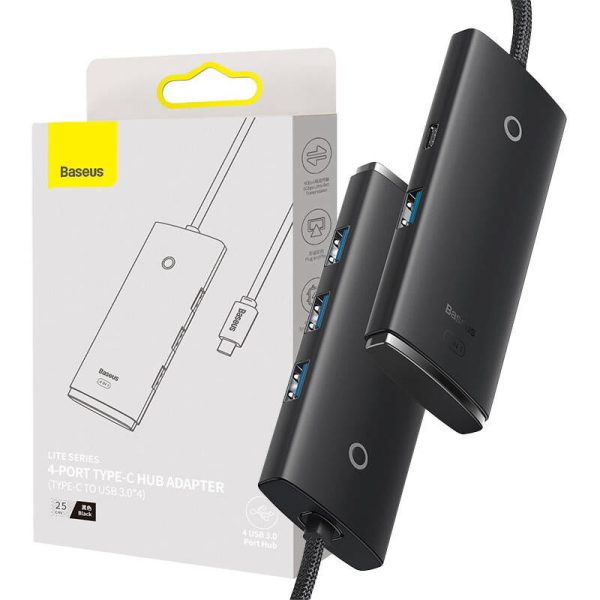 Baseus Lite Series Hub 4in1 USB-C to 4x USB 3.0 + USB-C, 25cm (Black)