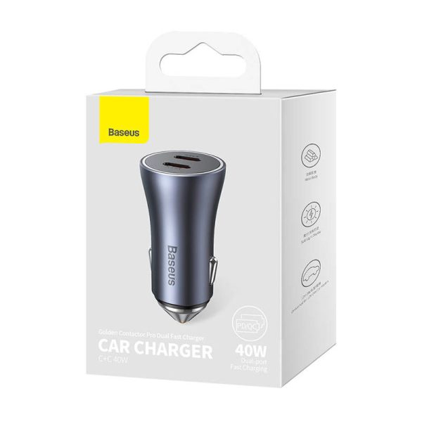 Baseus Golden Contactor Pro car charger, 2x USB-C, 40W (Dark Gray)