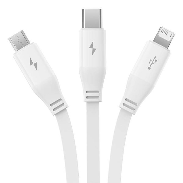 Charging Cable 3w1 Baseus USB to USB-C, USB-M, Lightning 3,5A, 1,1m (White)