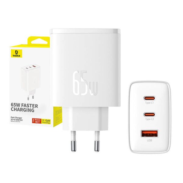 Wall charger Baseus OS-Cube Pro 2xUSB-C + USB, 65W (white)