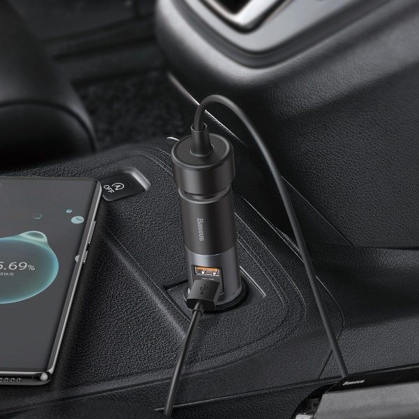 Baseus "Share Together" 120W Car Charger with Cigarette Lighter Expansion Port and 2x USB Ports (Gray)