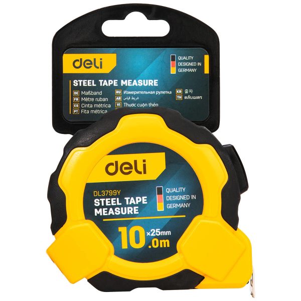 Deli Tools EDL3799Y Yellow 10m/25mm Steel Measuring Tape