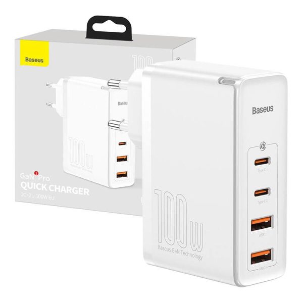 Travel Charger Baseus GaN2 Pro Quick  2x USB + 2x USB-C, 100W, EU (white)