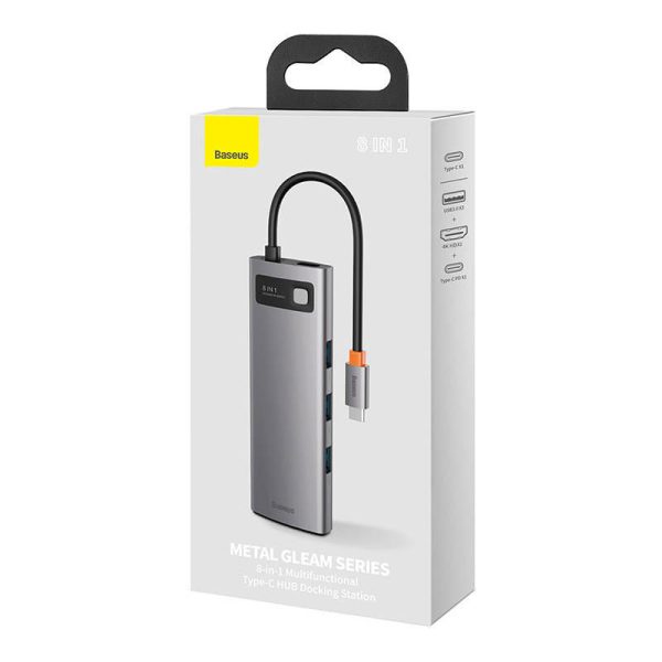 Hub 8in1 Baseus Metal Gleam Series, USB-C to 3x USB 3.0 + HDMI + USB-C PD + Ethernet RJ45 + microSD/SD