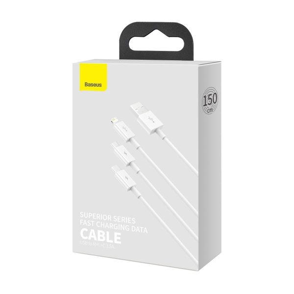 USB cable 3in1 Baseus Superior Series, USB to micro USB / USB-C / Lightning, 3.5A, 1.2m (white)