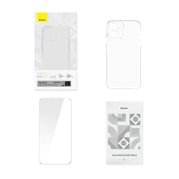 Case Baseus Crystal Series for iPhone 11 (clear) + tempered glass + cleaning kit