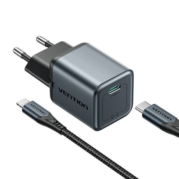 GaN Vention USB-C 20W Charger + USB-C-L 1m Cable (Gray)