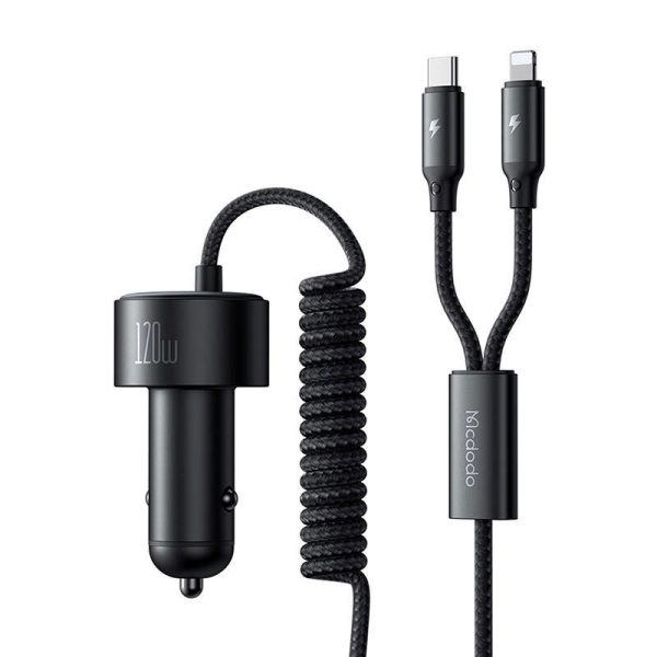 Mcdodo CC-0370 car charger, USB-C, Lightning, 120W, retractable cables