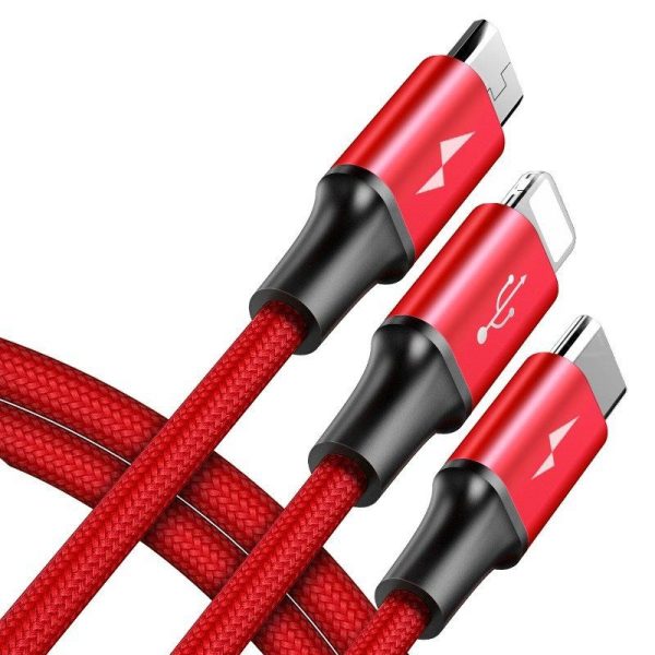 Baseus Rapid USB cable 3in1 Type C / Lightning / Micro 3A 1,2M (red)