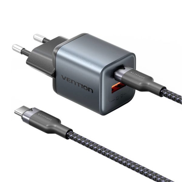 GaN Vention USB-C+A 30W Charger + USB-C-C Cable 1m (Gray)