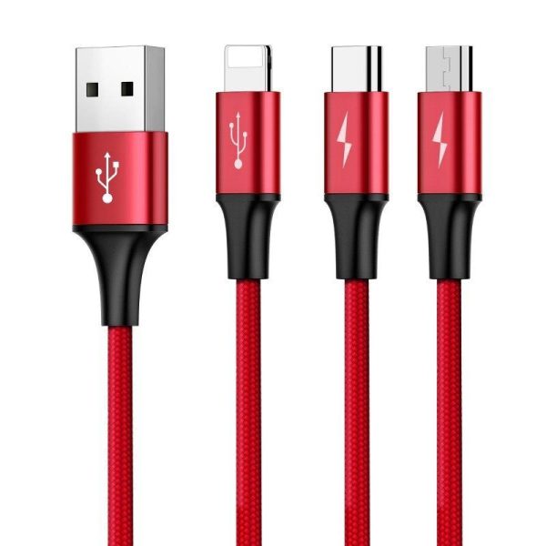 Baseus Rapid USB cable 3in1 Type C / Lightning / Micro 3A 1,2M (red)