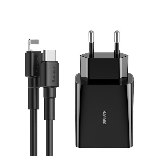 Baseus Charger USB Type C Power Delivery 18 W 3 A + USB Type C Cable - Lightning 2,4 A 1 m Black 5pcs